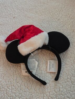 Disney Black Minnie Ear Headband with Red Santa Hat and White Trim